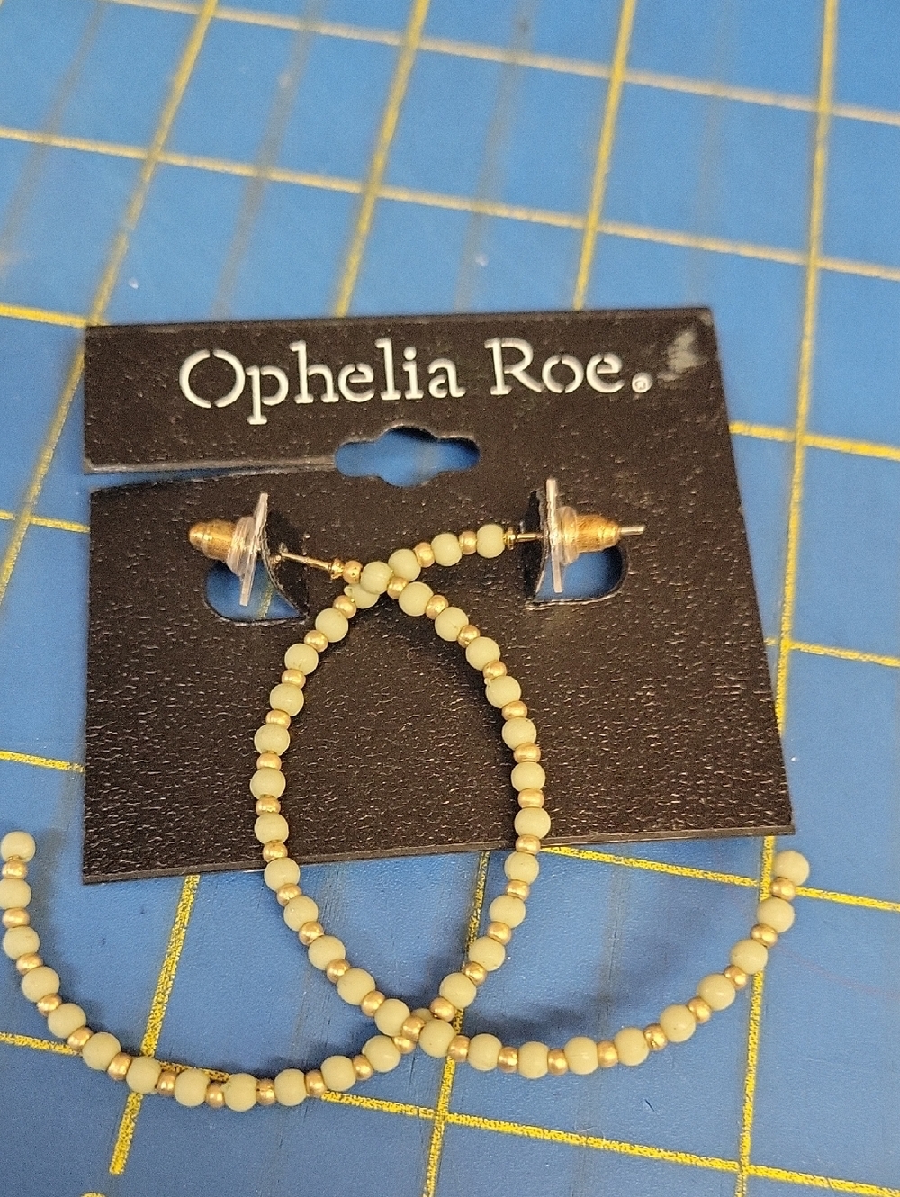 Ophelia Roe Cream Beaded Hoop 2" Earrings NWT